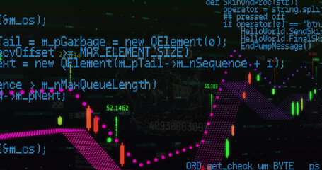 Image of graphs and data processing on black background
