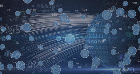 Image of network of connections with icons over globe