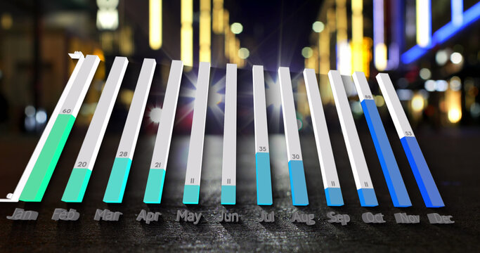 Image of calendar graph processing data over car on city street at night - Powered by Adobe