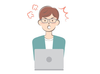 パソコン操作で怒る男性
