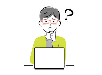 パソコン操作で悩む男性　3c