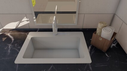 Minimalist bathroom, with all the accessories