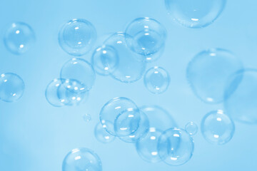 Abstract Beautiful Transparent Blue Soap Bubbles Background. Soap Sud Bubbles Water	