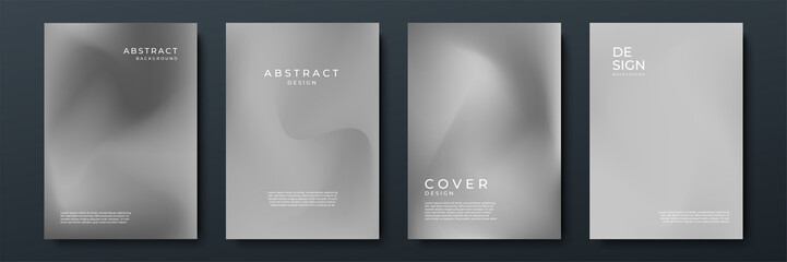 Blurred grey white backgrounds set with modern abstract blurred color gradient patterns. Templates collection for brochures, posters, banners, flyers and cards. Vector illustration.