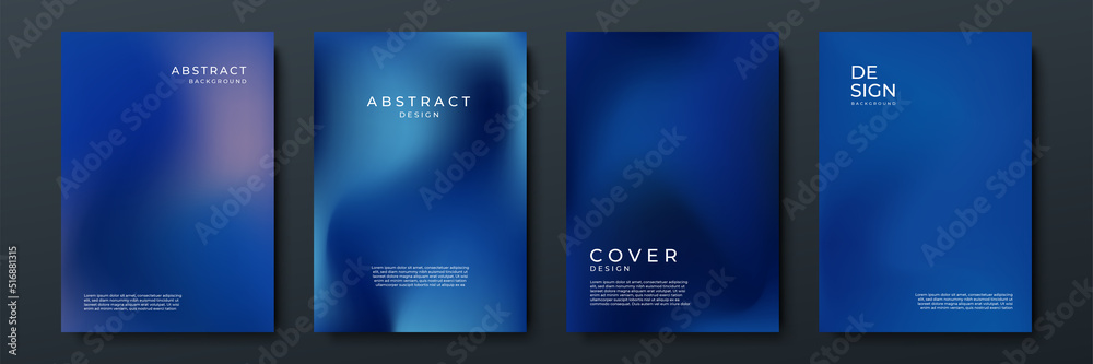 Poster Blurred dark blue backgrounds set with abstract gradient texture background with dynamic blurred effect. Templates for brochures, posters, banners, flyers and cards. Vector illustration.