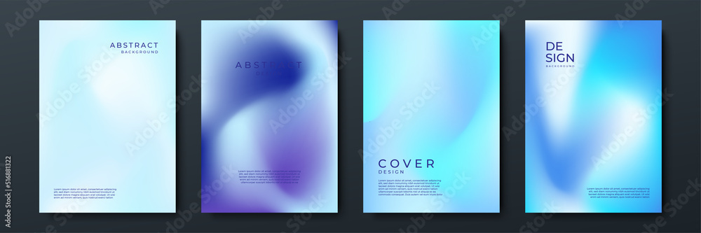 Poster Blurred blue backgrounds set with abstract gradient texture background with dynamic blurred effect. Templates for brochures, posters, banners, flyers and cards. Vector illustration.
