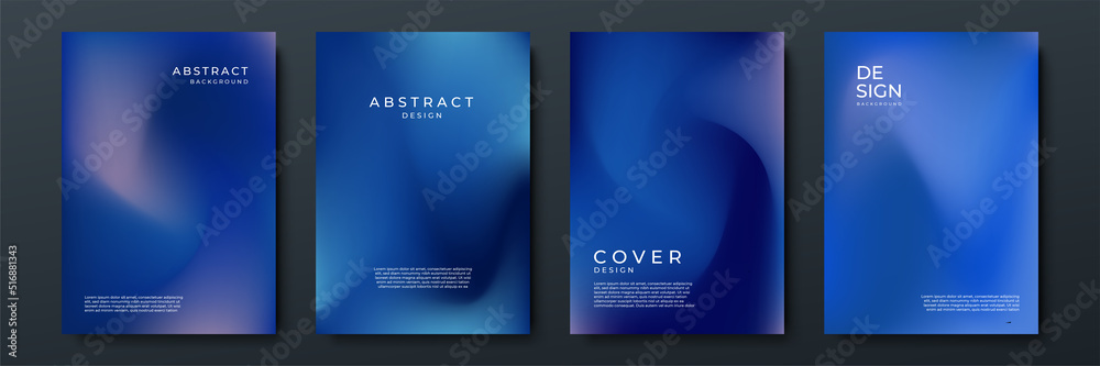Poster Blurred dark blue backgrounds set with abstract gradient texture background with dynamic blurred effect. Templates for brochures, posters, banners, flyers and cards. Vector illustration.