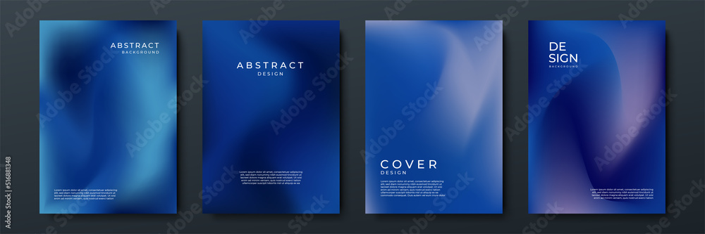 Poster Blurred dark blue backgrounds set with abstract gradient texture background with dynamic blurred effect. Templates for brochures, posters, banners, flyers and cards. Vector illustration.