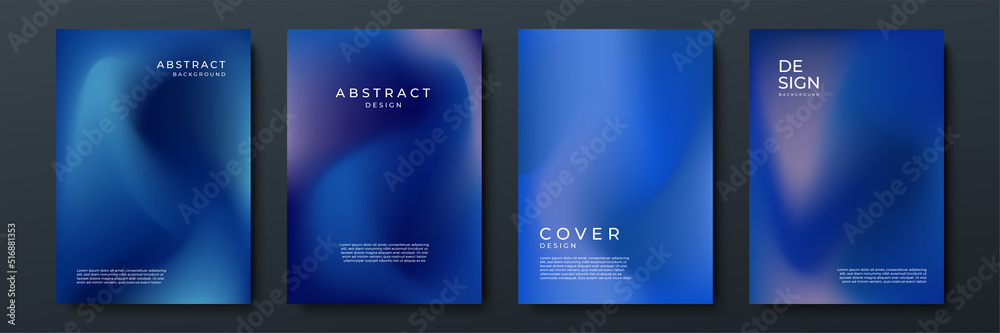 Poster Blurred dark blue backgrounds set with abstract gradient texture background with dynamic blurred effect. Templates for brochures, posters, banners, flyers and cards. Vector illustration.