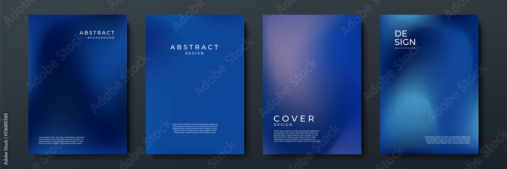 Poster Blurred dark blue backgrounds set with abstract gradient texture background with dynamic blurred effect. Templates for brochures, posters, banners, flyers and cards. Vector illustration.
