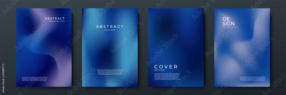 Poster Blurred dark blue backgrounds set with abstract gradient texture background with dynamic blurred effect. Templates for brochures, posters, banners, flyers and cards. Vector illustration.