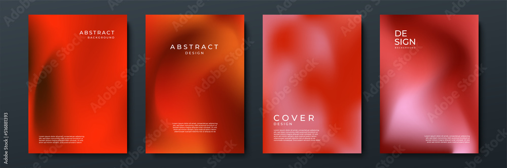 Poster Blurred red backgrounds set with abstract gradient texture background with dynamic blurred effect. Templates for brochures, posters, banners, flyers and cards. Vector illustration.