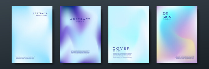 Blurred blue backgrounds set with abstract gradient texture background with dynamic blurred effect. Templates for brochures, posters, banners, flyers and cards. Vector illustration.
