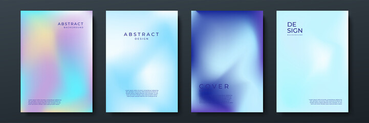 Blurred blue backgrounds set with abstract gradient texture background with dynamic blurred effect. Templates for brochures, posters, banners, flyers and cards. Vector illustration.