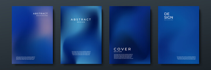 Blurred dark blue backgrounds set with abstract gradient texture background with dynamic blurred effect. Templates for brochures, posters, banners, flyers and cards. Vector illustration.