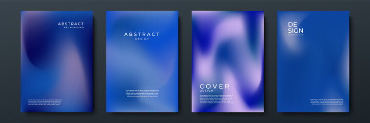 Blurred dark blue backgrounds set with abstract gradient texture background with dynamic blurred effect. Templates for brochures, posters, banners, flyers and cards. Vector illustration.