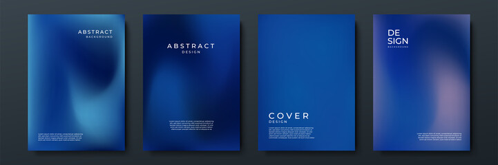 Blurred dark blue backgrounds set with abstract gradient texture background with dynamic blurred effect. Templates for brochures, posters, banners, flyers and cards. Vector illustration.