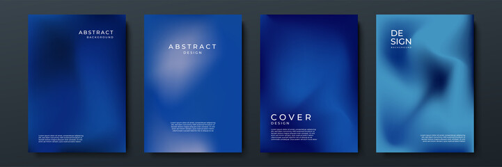 Blurred dark blue backgrounds set with abstract gradient texture background with dynamic blurred effect. Templates for brochures, posters, banners, flyers and cards. Vector illustration.
