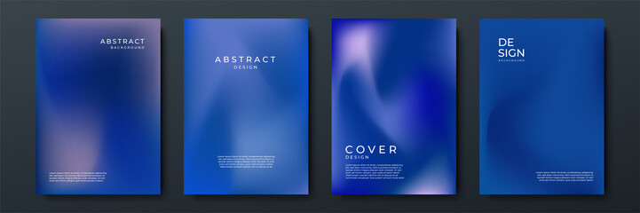 Blurred dark blue backgrounds set with abstract gradient texture background with dynamic blurred effect. Templates for brochures, posters, banners, flyers and cards. Vector illustration.