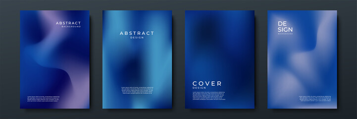 Blurred dark blue backgrounds set with abstract gradient texture background with dynamic blurred effect. Templates for brochures, posters, banners, flyers and cards. Vector illustration.