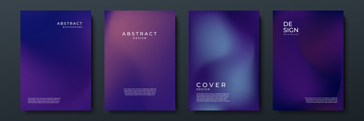 Blurred dark purple backgrounds set with abstract gradient texture background with dynamic blurred effect. Templates for brochures, posters, banners, flyers and cards. Vector illustration.