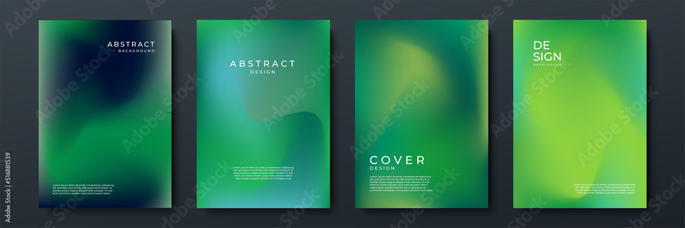 Aufkleber Blurred green backgrounds set with abstract gradient texture background with dynamic blurred effect. Templates for brochures, posters, banners, flyers and cards. Vector illustration.