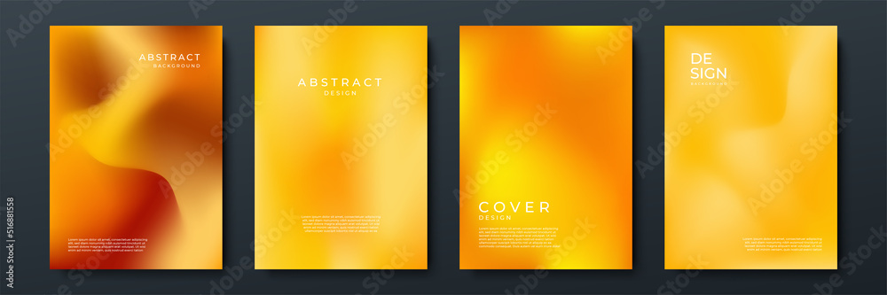 Poster Blurred orange backgrounds set with abstract gradient texture background with dynamic blurred effect. Templates for brochures, posters, banners, flyers and cards. Vector illustration.