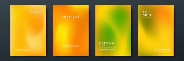 Fototapeta premium Blurred orange backgrounds set with abstract gradient texture background with dynamic blurred effect. Templates for brochures, posters, banners, flyers and cards. Vector illustration.