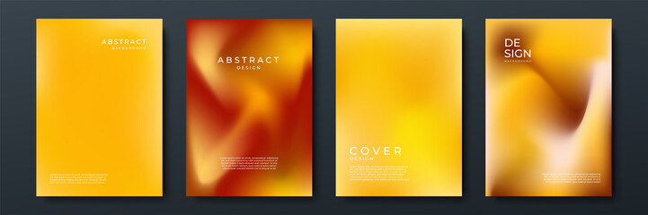 Blurred orange backgrounds set with abstract gradient texture background with dynamic blurred effect. Templates for brochures, posters, banners, flyers and cards. Vector illustration.