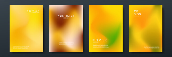 Blurred orange backgrounds set with abstract gradient texture background with dynamic blurred effect. Templates for brochures, posters, banners, flyers and cards. Vector illustration.