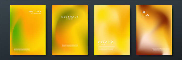 Fototapeta premium Blurred orange backgrounds set with abstract gradient texture background with dynamic blurred effect. Templates for brochures, posters, banners, flyers and cards. Vector illustration.