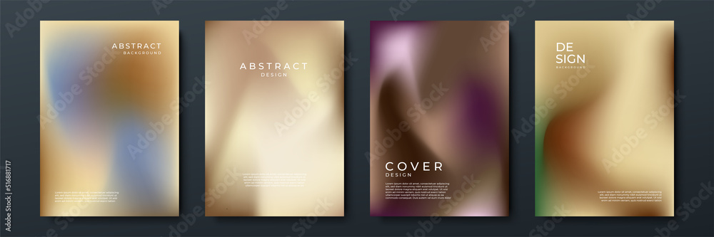 Aufkleber Blurred brown gold beige pastel backgrounds set with abstract gradient texture background with dynamic blurred effect. Templates for brochures, posters, banners, flyers and cards. Vector illustration.