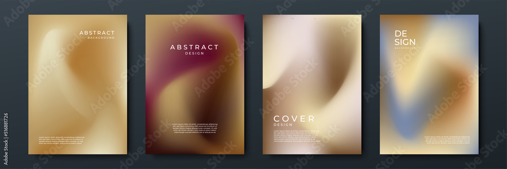Aufkleber Blurred brown gold beige pastel backgrounds set with abstract gradient texture background with dynamic blurred effect. Templates for brochures, posters, banners, flyers and cards. Vector illustration.