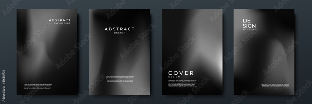 Poster Blurred black backgrounds set with modern abstract blurred color gradient patterns. Smooth templates collection for brochures, posters, banners, flyers and cards. Vector illustration.