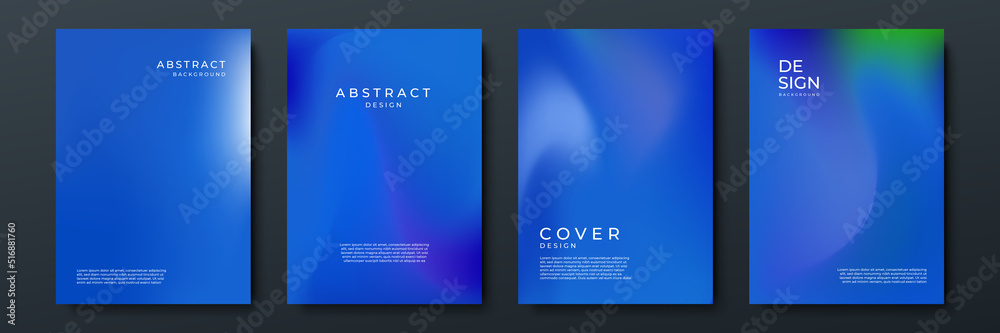 Poster Blurred blue backgrounds set with modern abstract blurred color gradient patterns. Smooth templates collection for brochures, posters, banners, flyers and cards. Vector illustration.