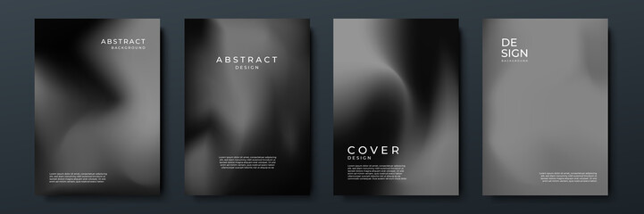 Blurred black backgrounds set with modern abstract blurred color gradient patterns. Smooth templates collection for brochures, posters, banners, flyers and cards. Vector illustration. - obrazy, fototapety, plakaty
