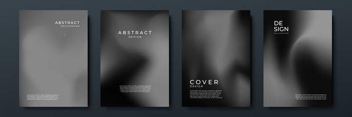 Blurred black backgrounds set with modern abstract blurred color gradient patterns. Smooth templates collection for brochures, posters, banners, flyers and cards. Vector illustration.