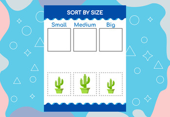 Sort images by size. Educational Worksheet For Kids.