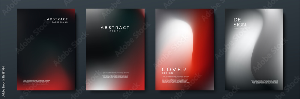 Poster Blurred red black backgrounds set with abstract gradient texture background with dynamic blurred effect. Templates for brochures, posters, banners, flyers and cards. Vector illustration.