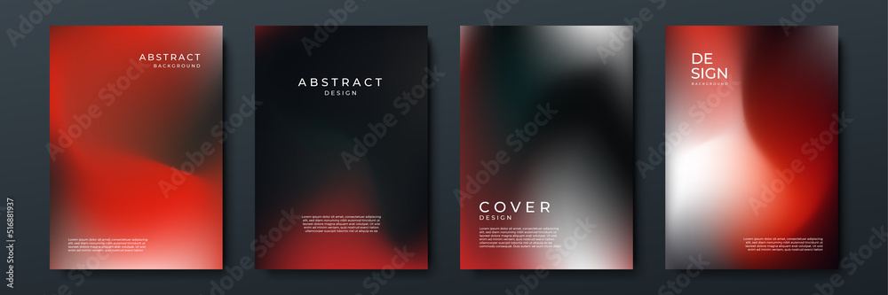 Poster Blurred red black backgrounds set with abstract gradient texture background with dynamic blurred effect. Templates for brochures, posters, banners, flyers and cards. Vector illustration.
