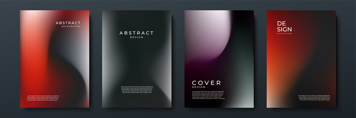 Blurred red black backgrounds set with abstract gradient texture background with dynamic blurred effect. Templates for brochures, posters, banners, flyers and cards. Vector illustration.