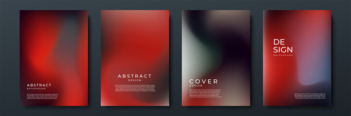 Blurred red black backgrounds set with abstract gradient texture background with dynamic blurred effect. Templates for brochures, posters, banners, flyers and cards. Vector illustration.