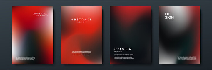 Blurred red black backgrounds set with abstract gradient texture background with dynamic blurred effect. Templates for brochures, posters, banners, flyers and cards. Vector illustration.
