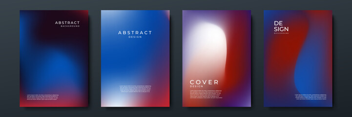 Blurred blue red backgrounds set with abstract gradient texture background with dynamic blurred effect. Templates for brochures, posters, banners, flyers and cards. Vector illustration.