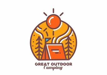 Orange color of outdoor camping illustration design