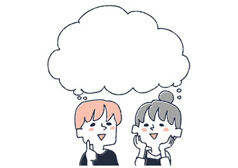 楽しいことを思い浮かべる二人の子供　保育園、幼稚園で伸び伸びと過ごすこども達