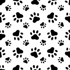 Paw print dog cat, seamless pattern. Vector illustration.	