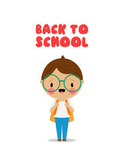 Back to School vector illustration with cute boy. Cartoon style. Isolated on a white background.	