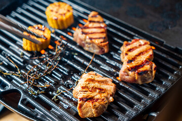 grilled pork chop and corn