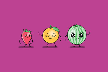 Fototapeta premium cute colorfull kawaii fruits cartoon characters vector set with many expression